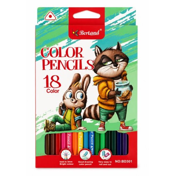 Моливи BERTAND ЖИВОТНИ 18 цвята №BD3018 /12 комплекта в стек/