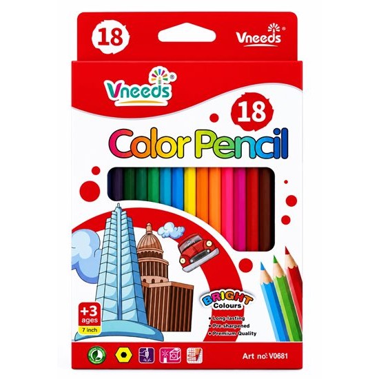 Моливи Vneeds 18 цвята BRIGHT COLOURS №V0681 /12  комплекта в кутия/
