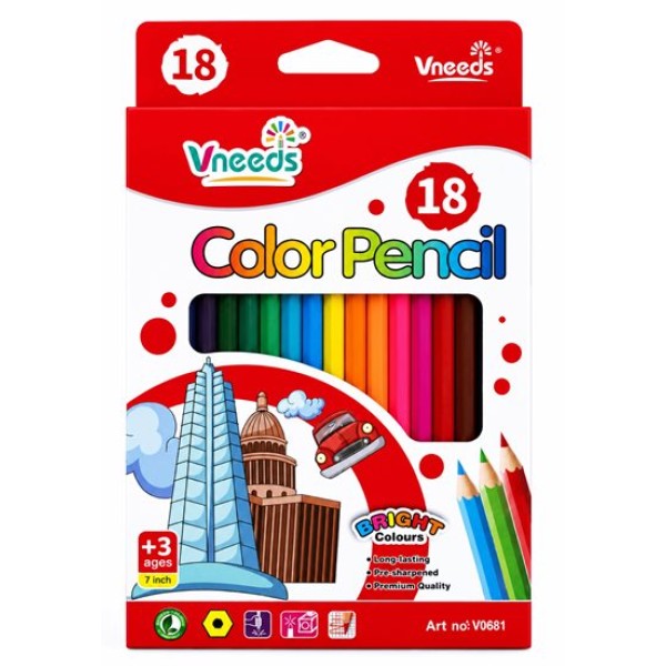 Моливи Vneeds 18 цвята BRIGHT COLOURS №V0681 /12  комплекта в кутия/