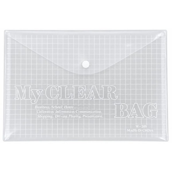 Папка за документи А4/18C пвц с копче MY CLEAR BAG прозрачна БЕЗЦВЕТНА /12 броя в стек/