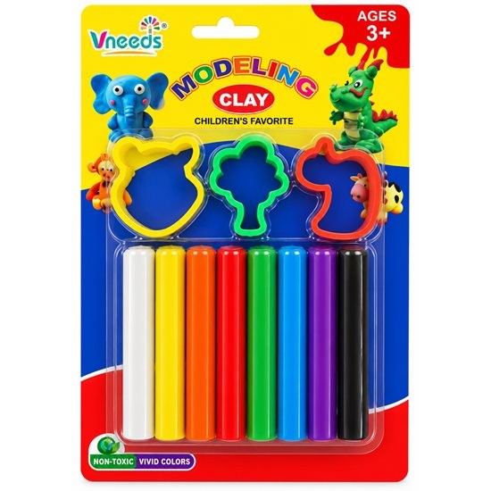 Пластилин Vneeds 8 цвята + форми №1213 /24 комплекта в кутия/