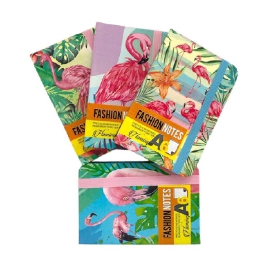 Тефтер OPTIMUM FASHION FLAMINGO твърди корици с ластик 96л А6  51891 /12 броя в стек/