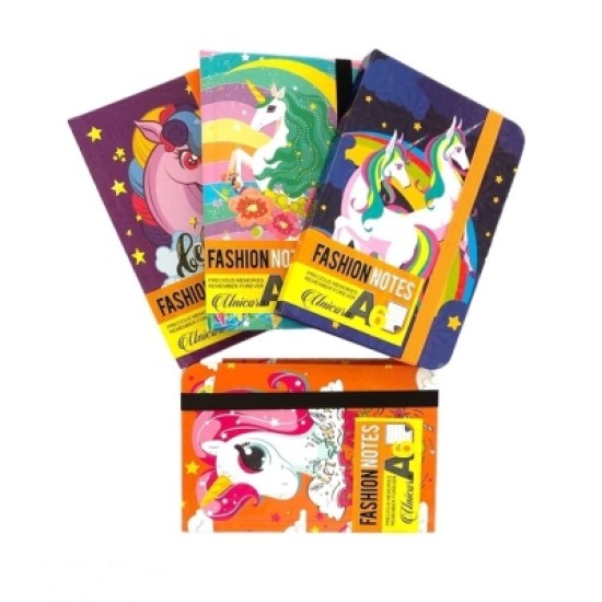 Тефтер OPTIMUM FASHION UNICORN твърди корици с ластик 96л А6 офсетова хартия №51886 /12 броя в стек/