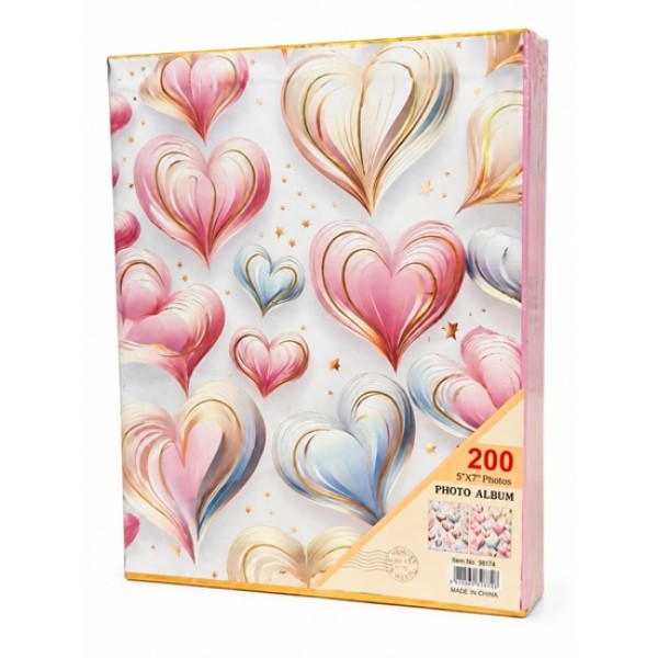 Фотоалбум твърди корици 200 снимки 4" х 6" СЪРЦА в кутия №9873