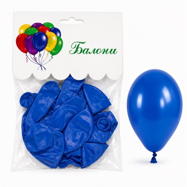 Балони 2.8 г едноцветни 12" СИНЬО 10 броя в плик/12 плика в стек/