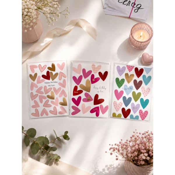 Поздравителна картичка HAPPY BIRTHDAY LOVE 13см x 18см /24 броя в кутия/