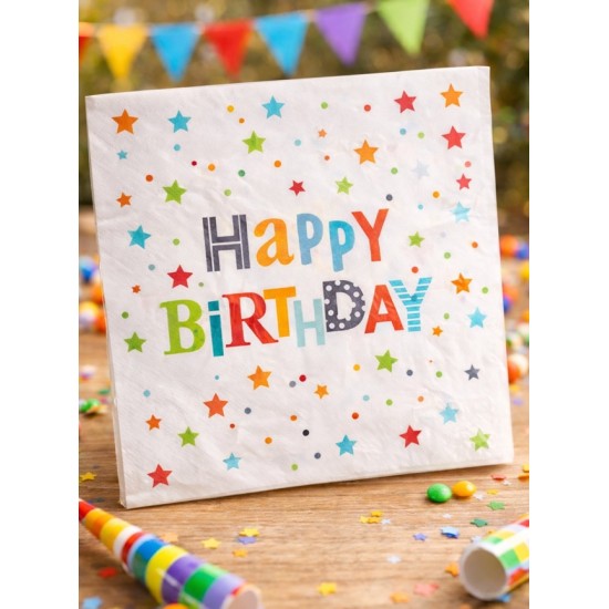 Салфетки 20 броя в плик 33x33см HAPPY BIRTHDAY БЯЛО