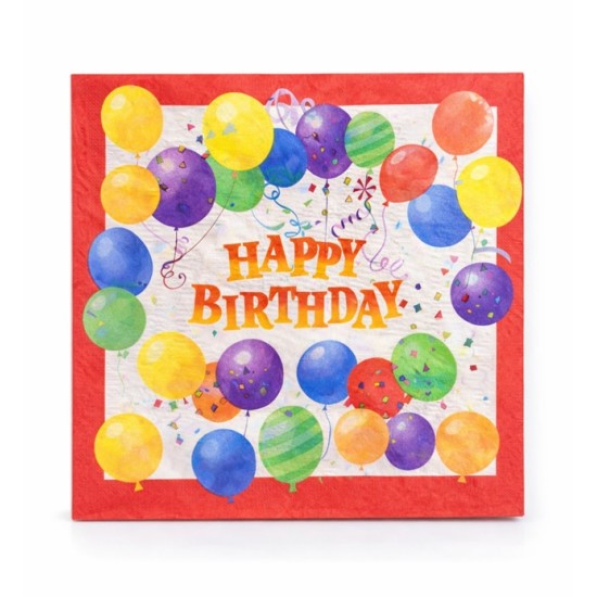 Салфетки 20 броя в плик 33x33см HAPPY BIRTHDAY ЧЕРВЕН БОРД