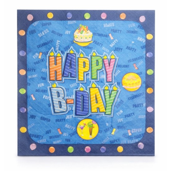 Салфетки 20 броя в плик 33x33см HAPPY BIRTHDAY СИН БОРД