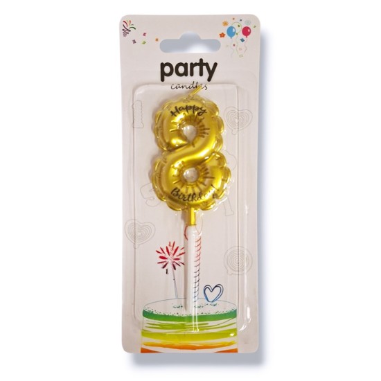 Свещ ЧРД балонче Happy Birthday 6.5см злато 8 /12 броя в кутия/