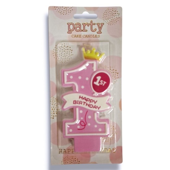 Свещ HAPPY BIRTHDAY 1-st розова /12 броя в кутия/