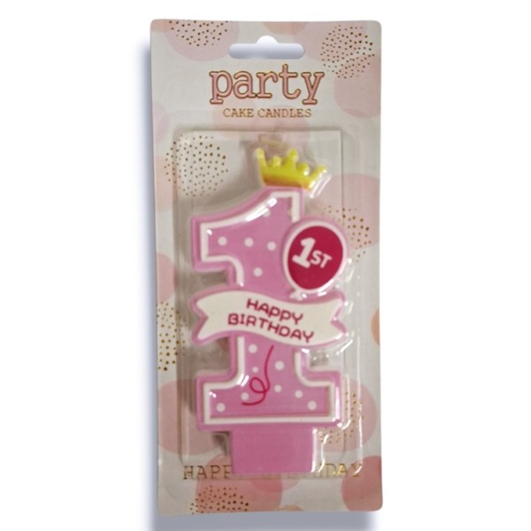 Свещ HAPPY BIRTHDAY 1-st розова /12 броя в кутия/