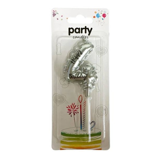 Свещ ЧРД балонче Happy Birthday 6.5см сребро 4 /12 броя в кутия/