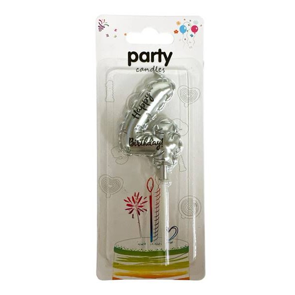 Свещ ЧРД балонче Happy Birthday 6.5см сребро 4 /12 броя в кутия/