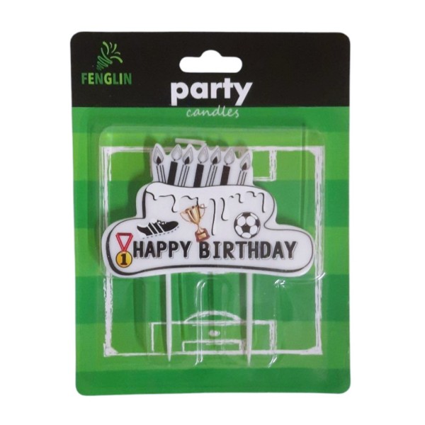 Свещ ЧРД ФУТБОЛ Happy Birthday БЯЛА на картон /12 броя в кутия/