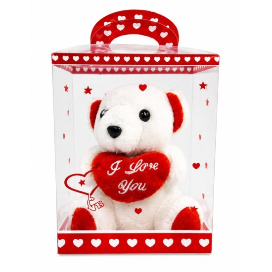 Плюшена играчка мече I LOVE YOU в кутия БЯЛО H15см