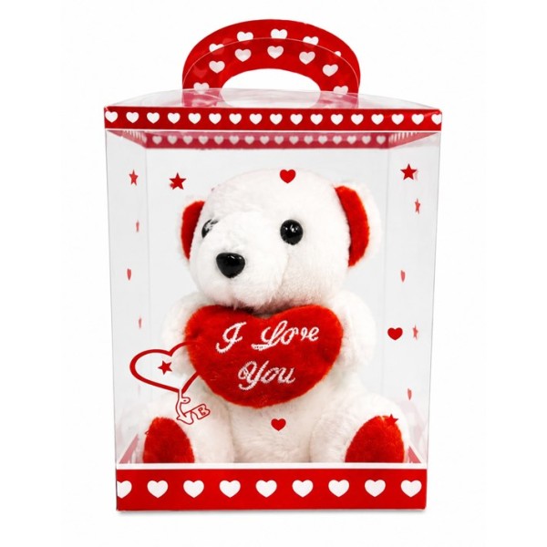Плюшена играчка мече I LOVE YOU в кутия БЯЛО H15см