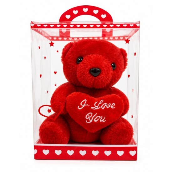 Плюшена играчка мече I LOVE YOU в кутия ЧЕРВЕНО H15см